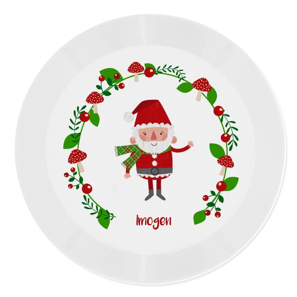 Personalised Christmas Toadstool Santa Plastic Plate: 4 - Tableware By Gift Moments