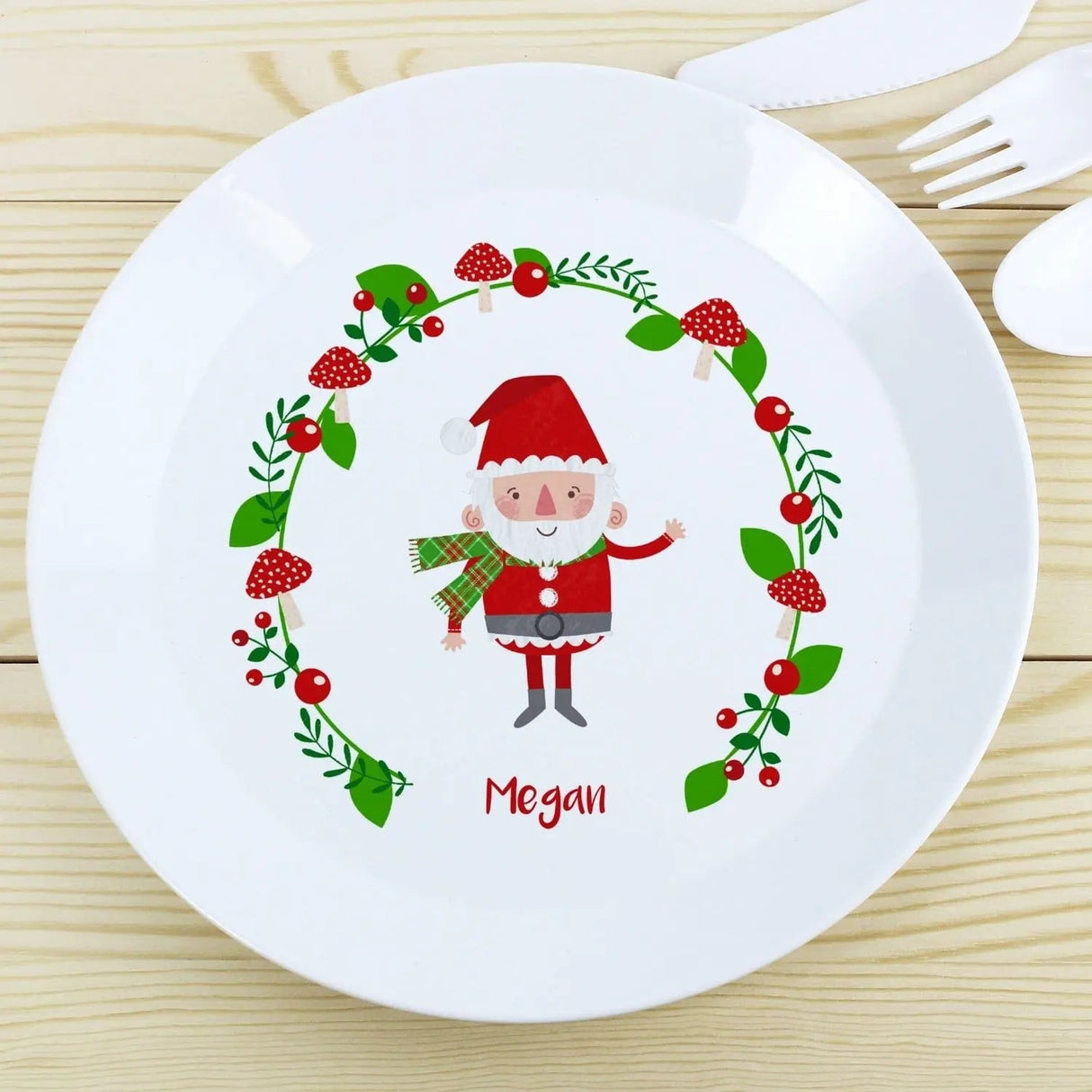 Personalised Christmas Toadstool Santa Plastic Plate: 2 - Tableware By Gift Moments