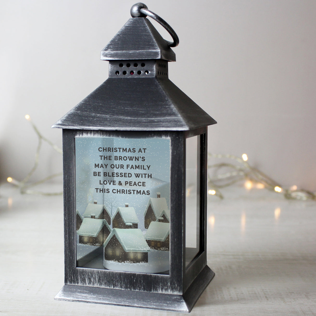 Personalised Christmas Town Black Lantern: 2 - LED Lighting By Gift Moments