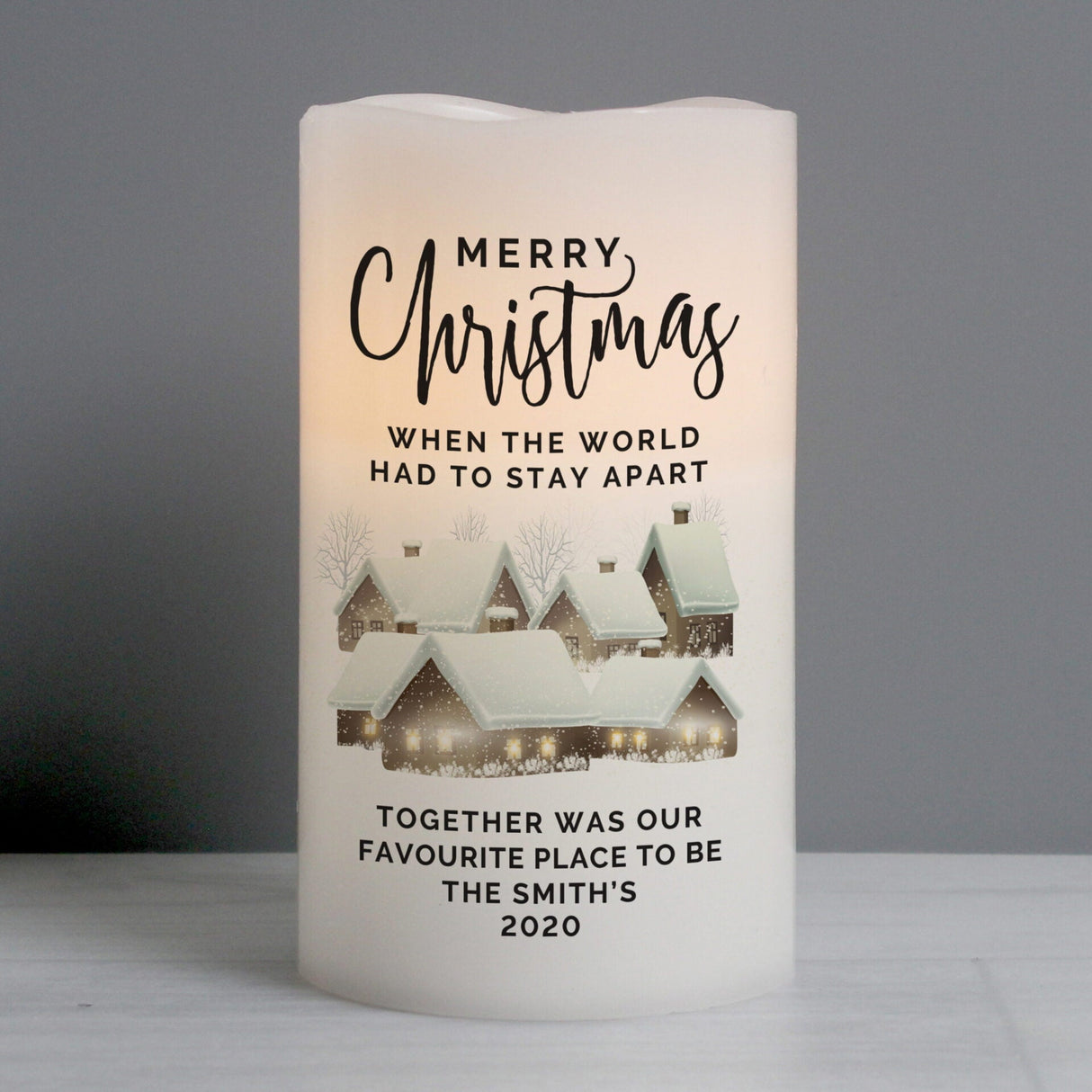 Personalised Christmas Town LED Candle: 2 - LED Lighting By Gift Moments