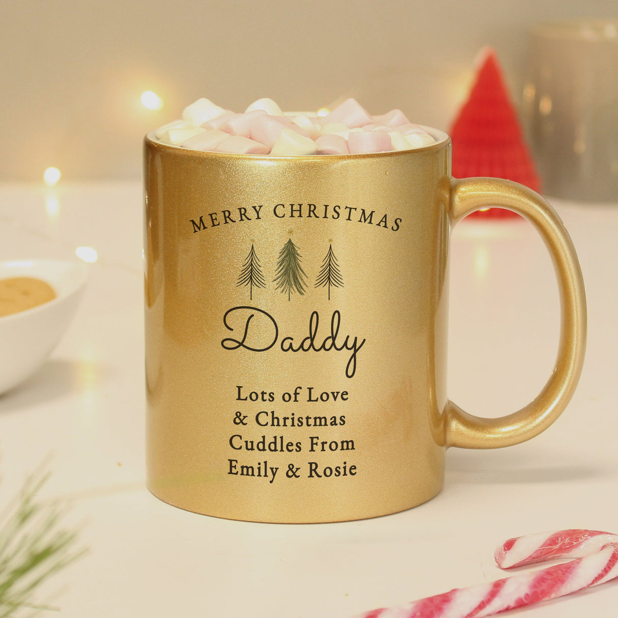 Personalised Christmas Tree Gold Glitter Mug: 1 - Mugs By Gift Moments