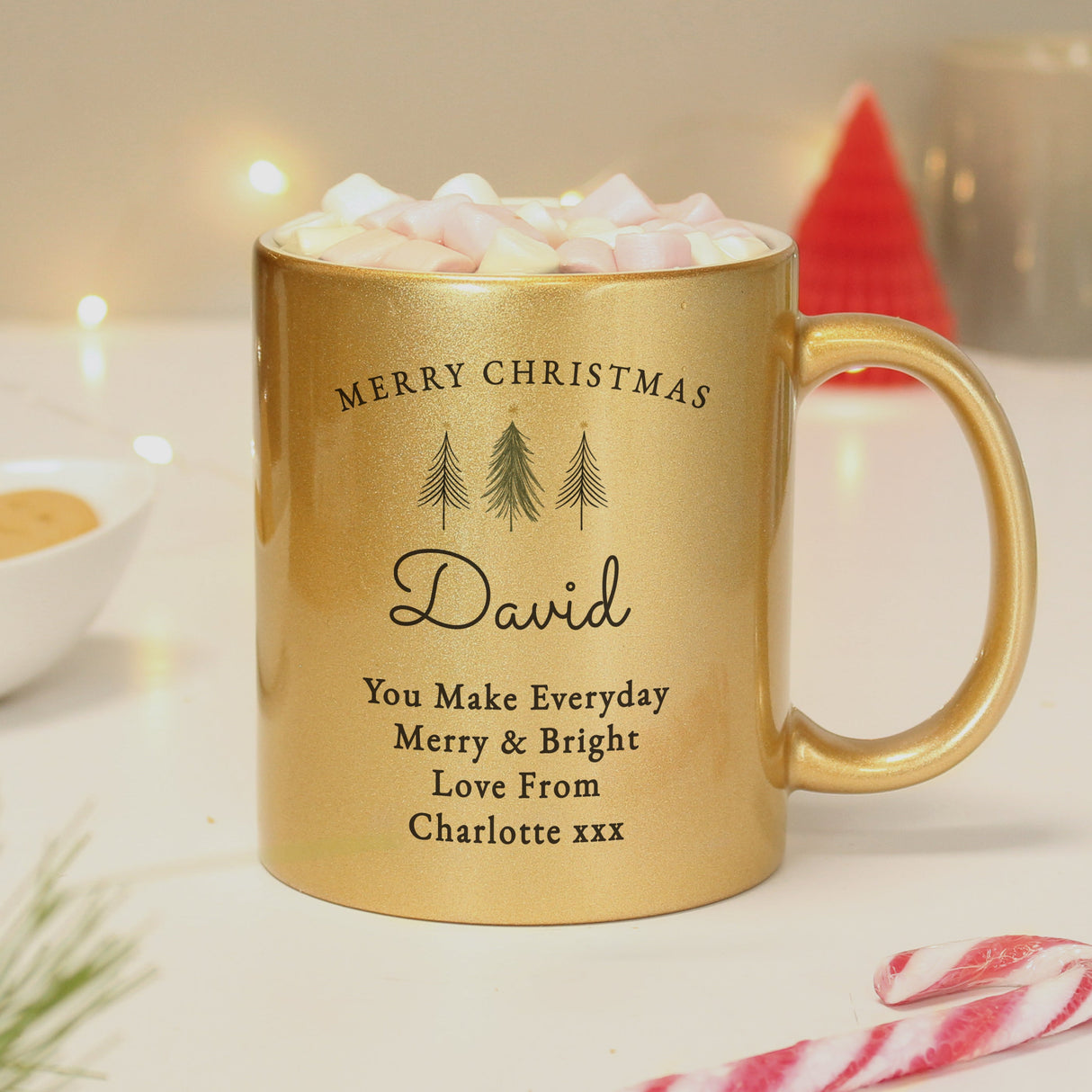 Personalised Christmas Tree Gold Glitter Mug: 2 - Mugs By Gift Moments