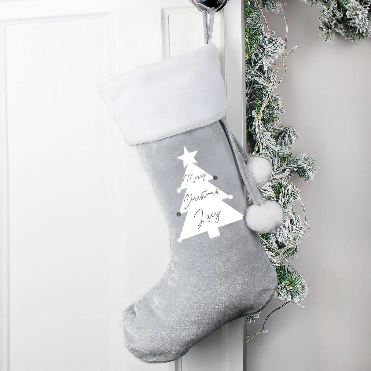 Personalised Christmas Tree Luxury Silver Grey Stocking: 3 - Christmas Stockings By Gift Moments