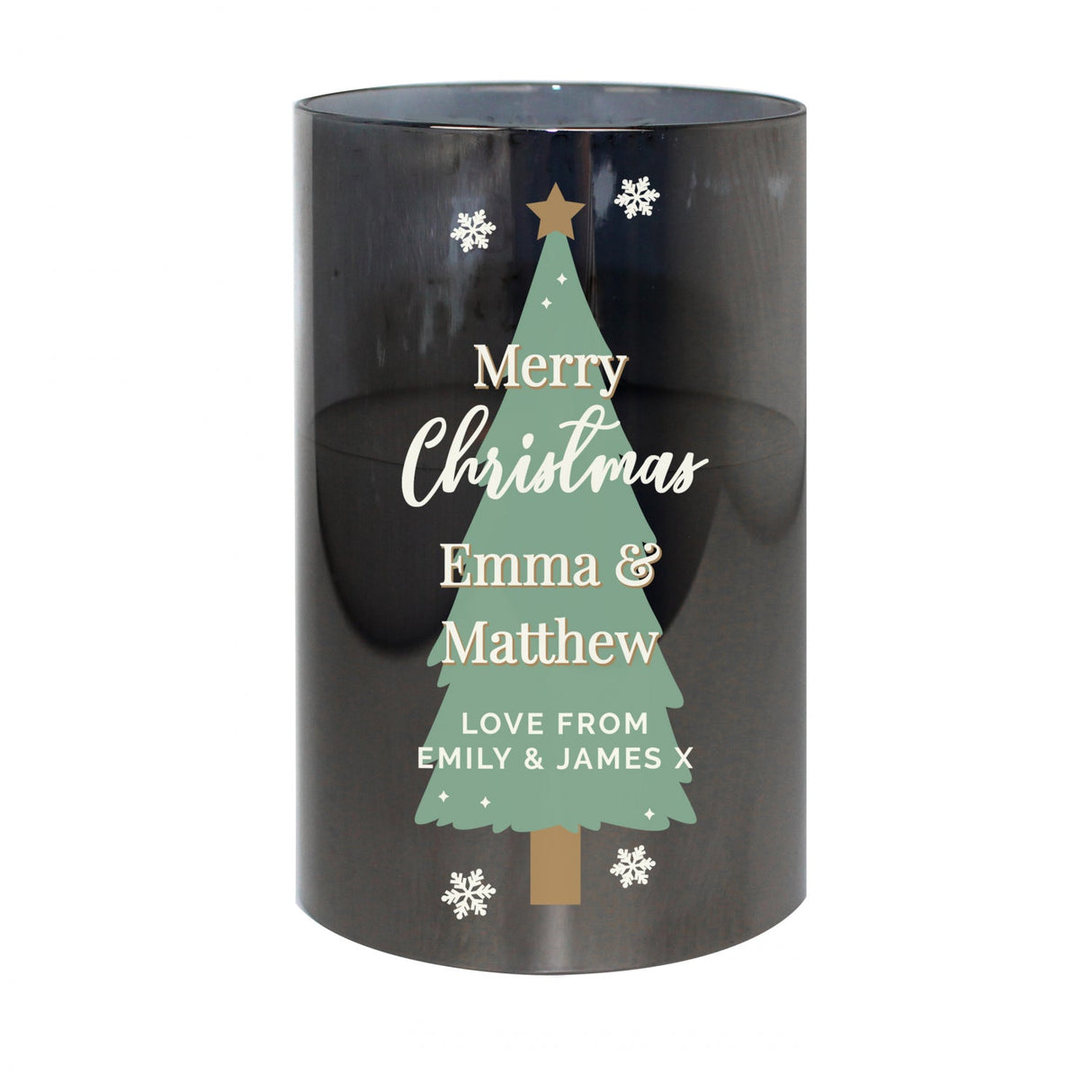 Personalised Christmas Tree Smoked Glass LED Candle: 4 - LED Lighting By Gift Moments