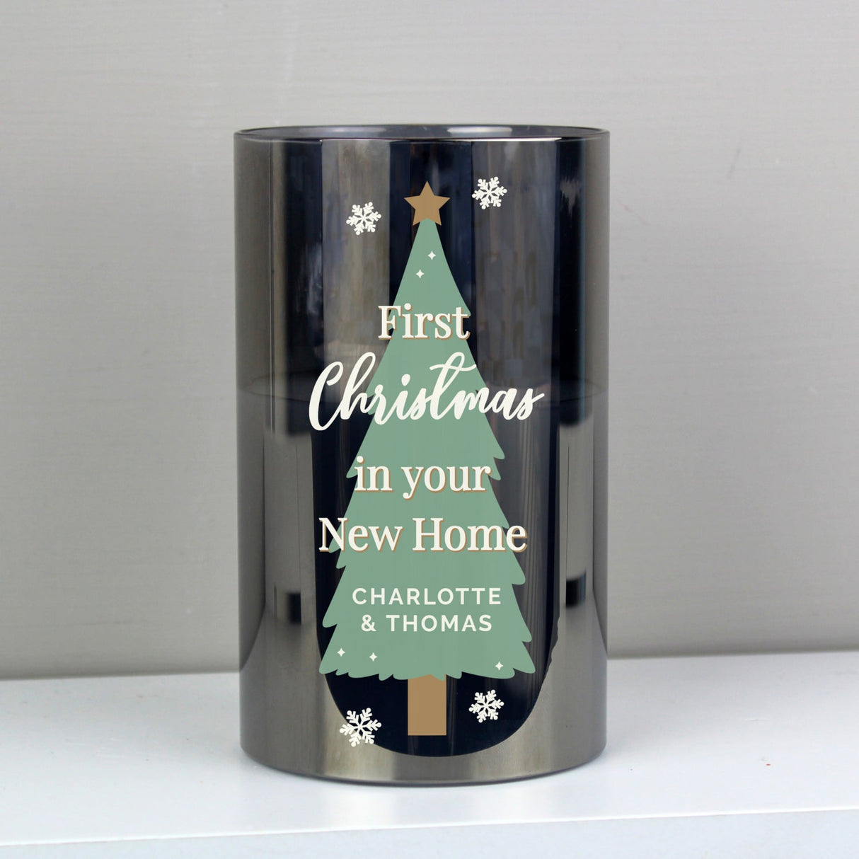 Personalised Christmas Tree Smoked Glass LED Candle: 2 - LED Lighting By Gift Moments