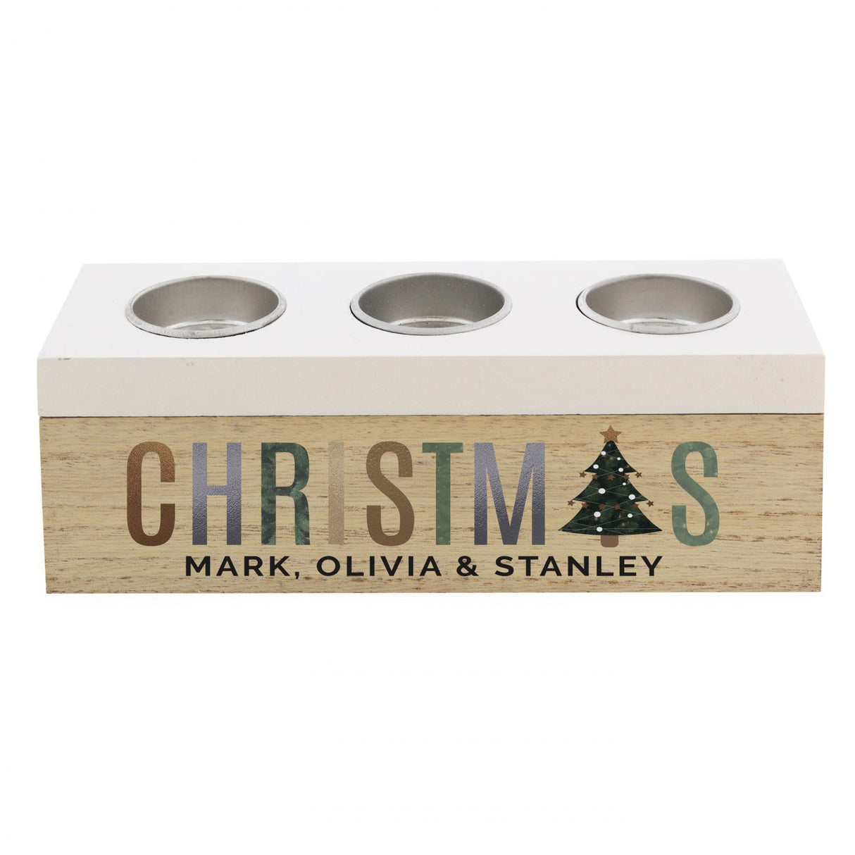 Personalised Christmas Tree Triple Tea Light Box: 4 - Candle Holders By Gift Moments