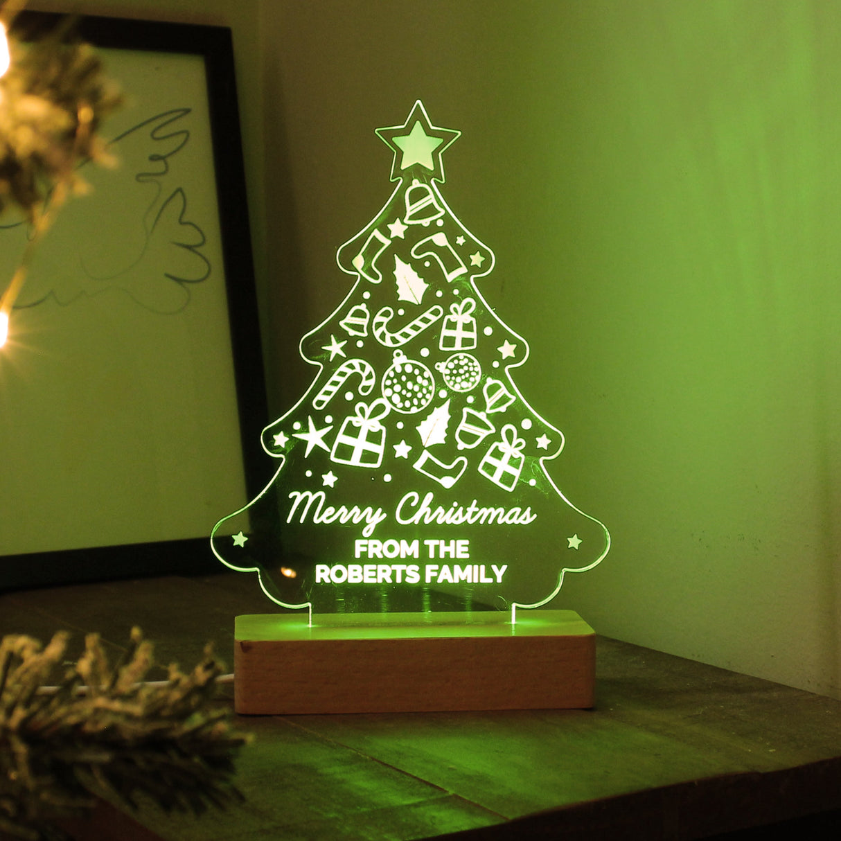 Personalised Christmas Tree Wooden Based LED Light: 6 - LED Lighting By Gift Moments