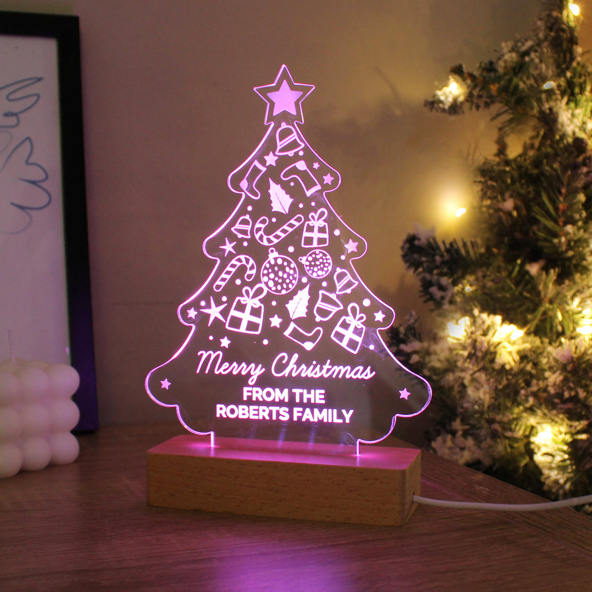 Personalised Christmas Tree Wooden Based LED Light: 8 - LED Lighting By Gift Moments