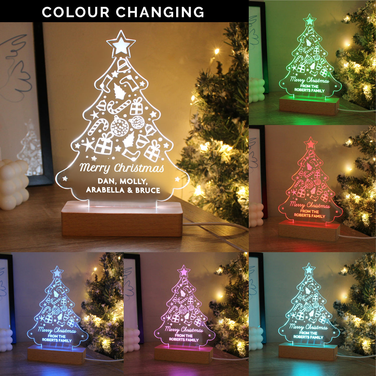 Personalised Christmas Tree Wooden Based LED Light: 2 - LED Lighting By Gift Moments