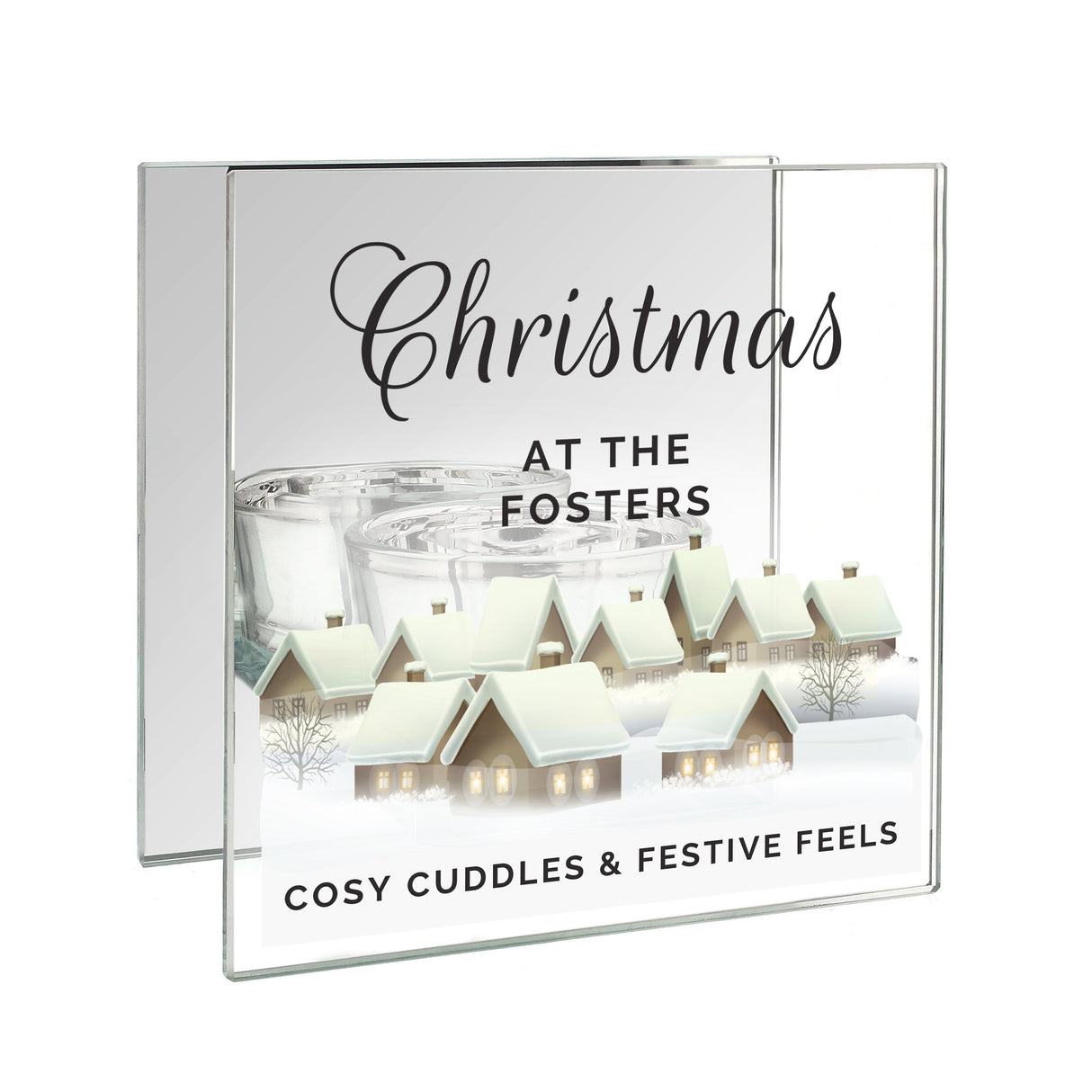 Personalised Christmas Village Glass Tea Light Candle Holder: 4 - Candle Holders By Gift Moments