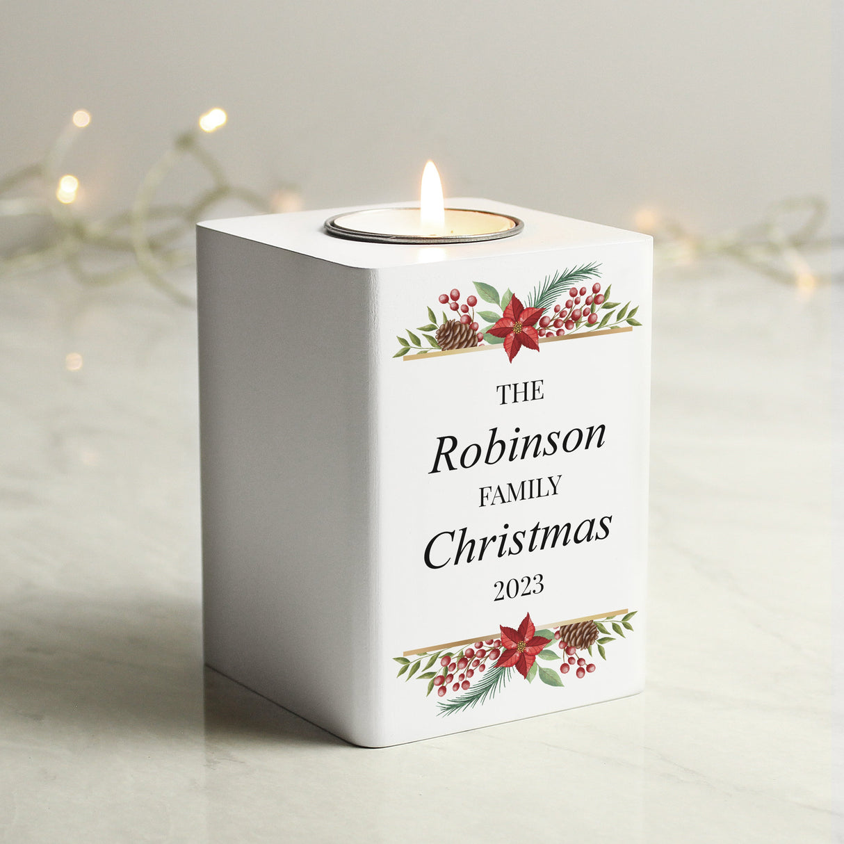 Personalised Christmas Wooden Tealight Holder: 2 - Candle Holders By Gift Moments