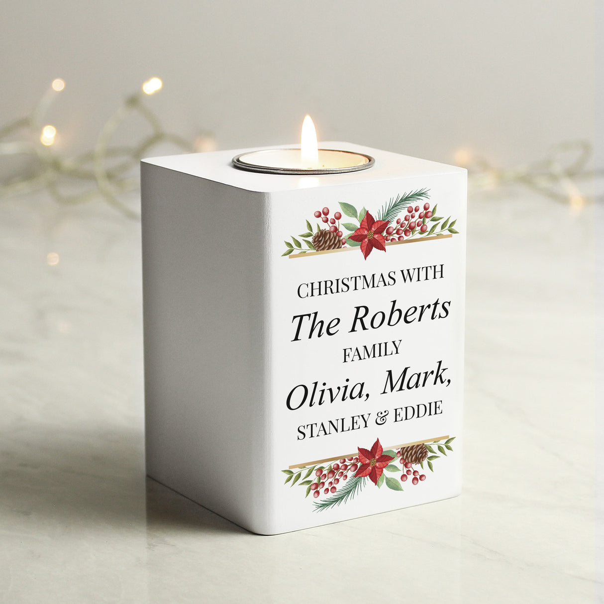 Personalised Christmas Wooden Tealight Holder: 4 - Candle Holders By Gift Moments