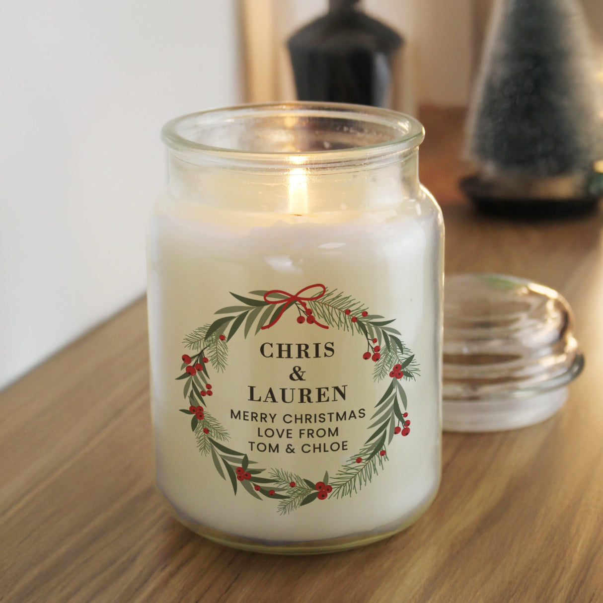 Personalised Christmas Wreath Large Candle Jar: 1 - Candles By Gift Moments