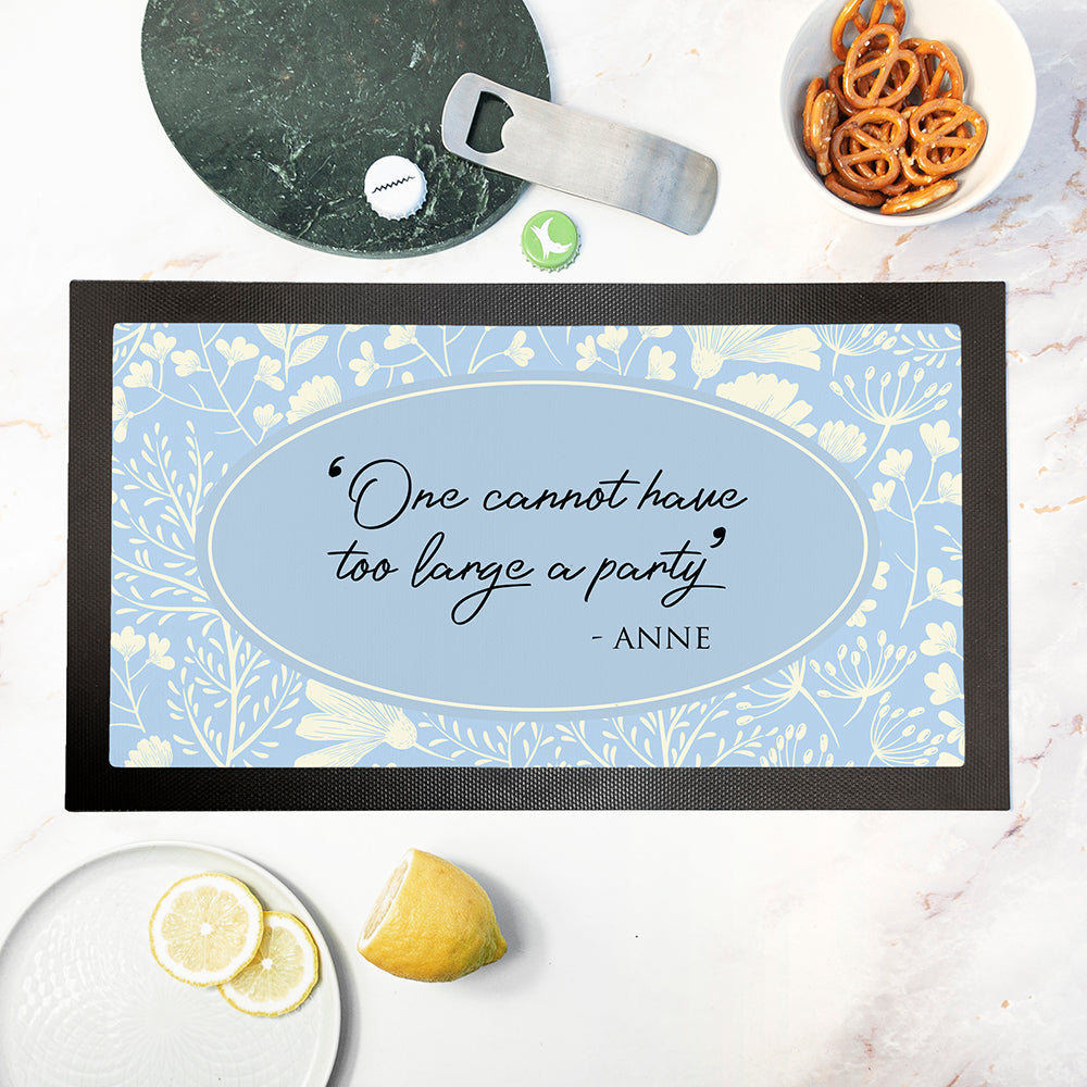 Personalised Classic Floral Quote Bar Mat: 1 - Blue - Barware By Gift Moments
