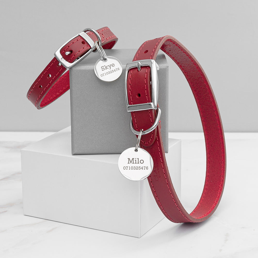 Personalised Classic Red Leather Dog Collar with Tag - S (28-36CM) - Shop Pet Products At Gift Moments - 5