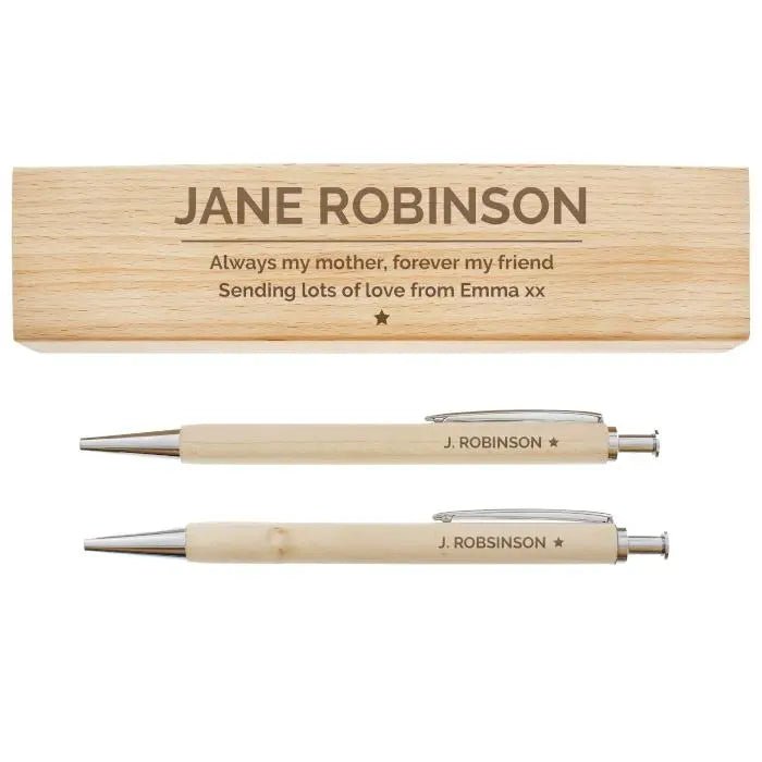 Personalised Classic Wooden Pen & Pencil Box Set: 4 - Pens & Pencils By Gift Moments