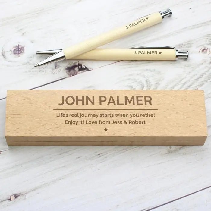 Personalised Classic Wooden Pen & Pencil Box Set: 1 - Pens & Pencils By Gift Moments