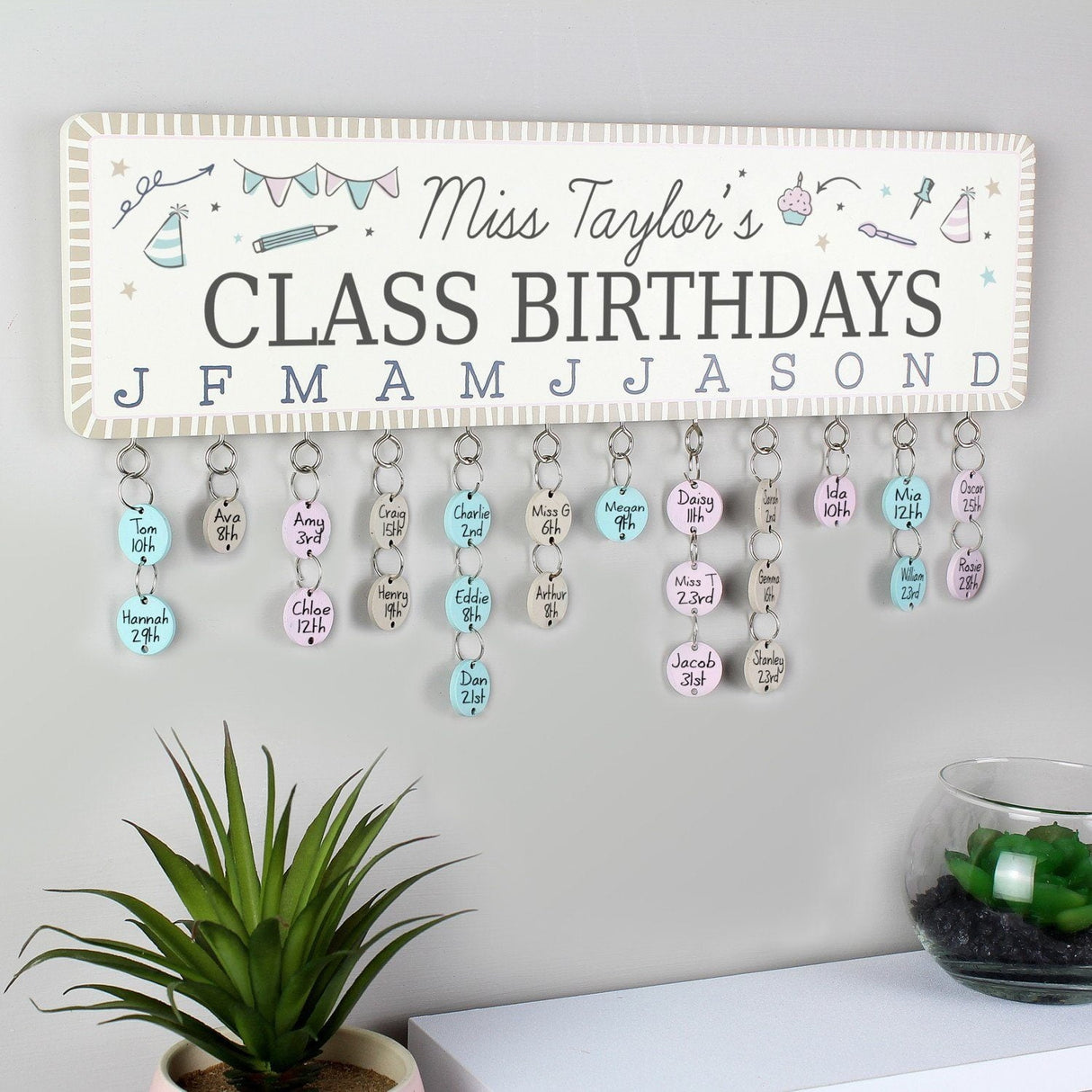 Personalised Classroom Office Birthday Planner Plaque with Customisable Discs - Shop Calendars & Planners At Gift