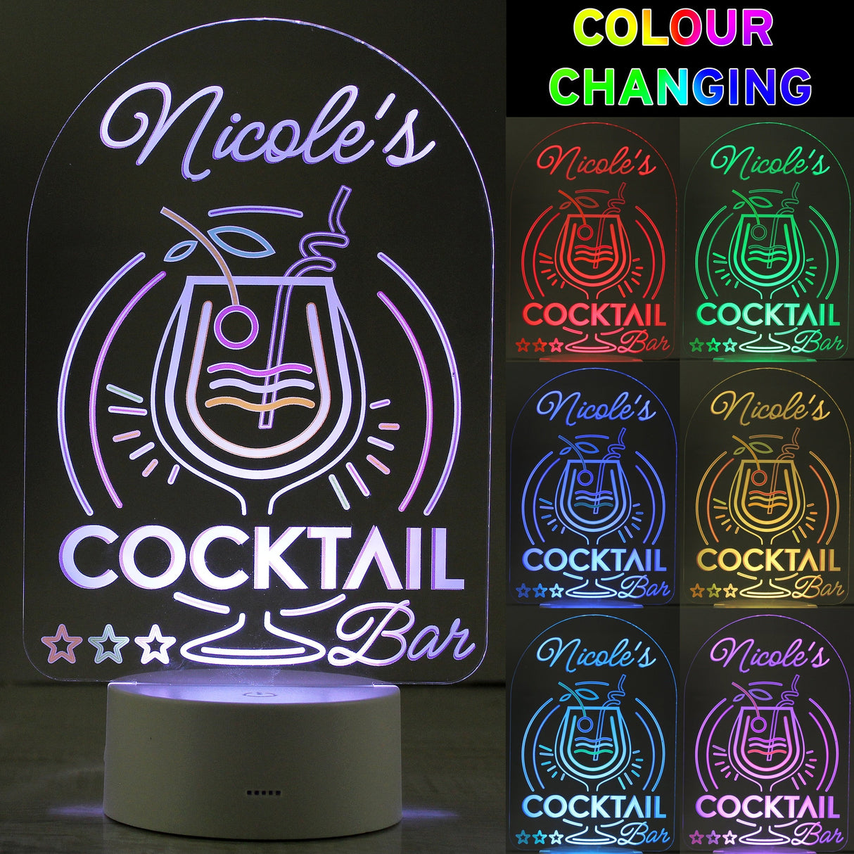 Personalised Cocktail LED Colour Changing Night Light: 3 - LED Lighting By Gift Moments