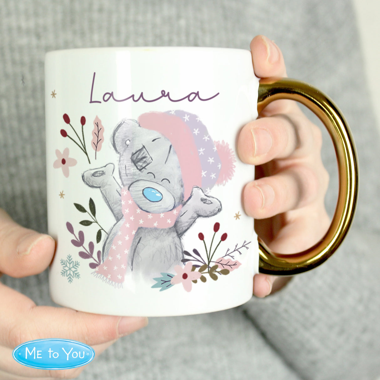 Personalised Me to You Cosy Winter Gold Handled Mug: 1 - Mugs
