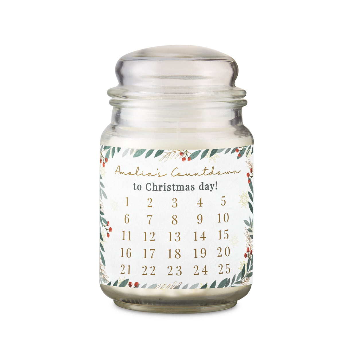 Personalised Countdown Christmas Large Candle Jar: 6 - Candles By Gift Moments