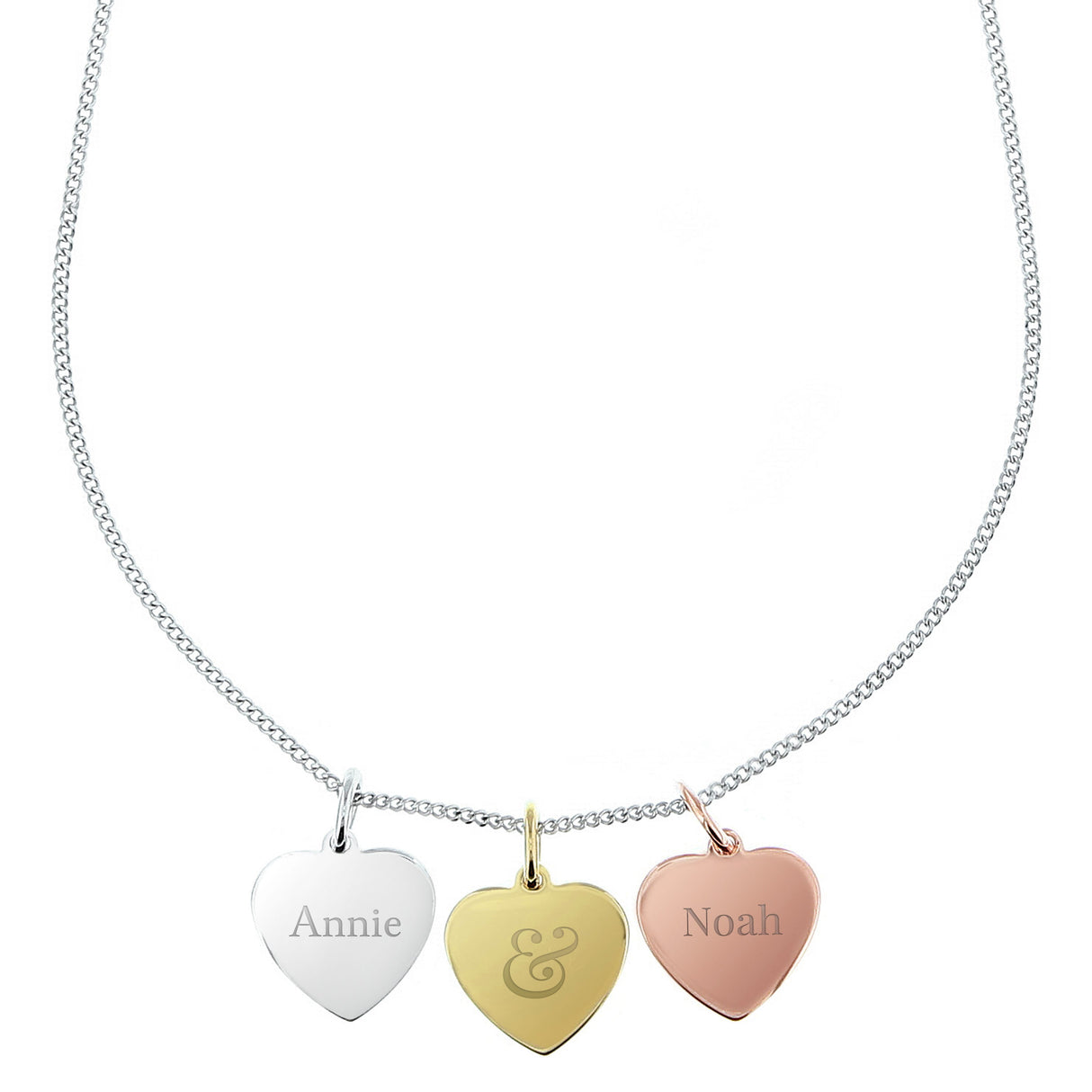 Personalised Couples Gold Rose Gold and Silver 3 Hearts Necklace: 3 - Necklaces By Gift Moments