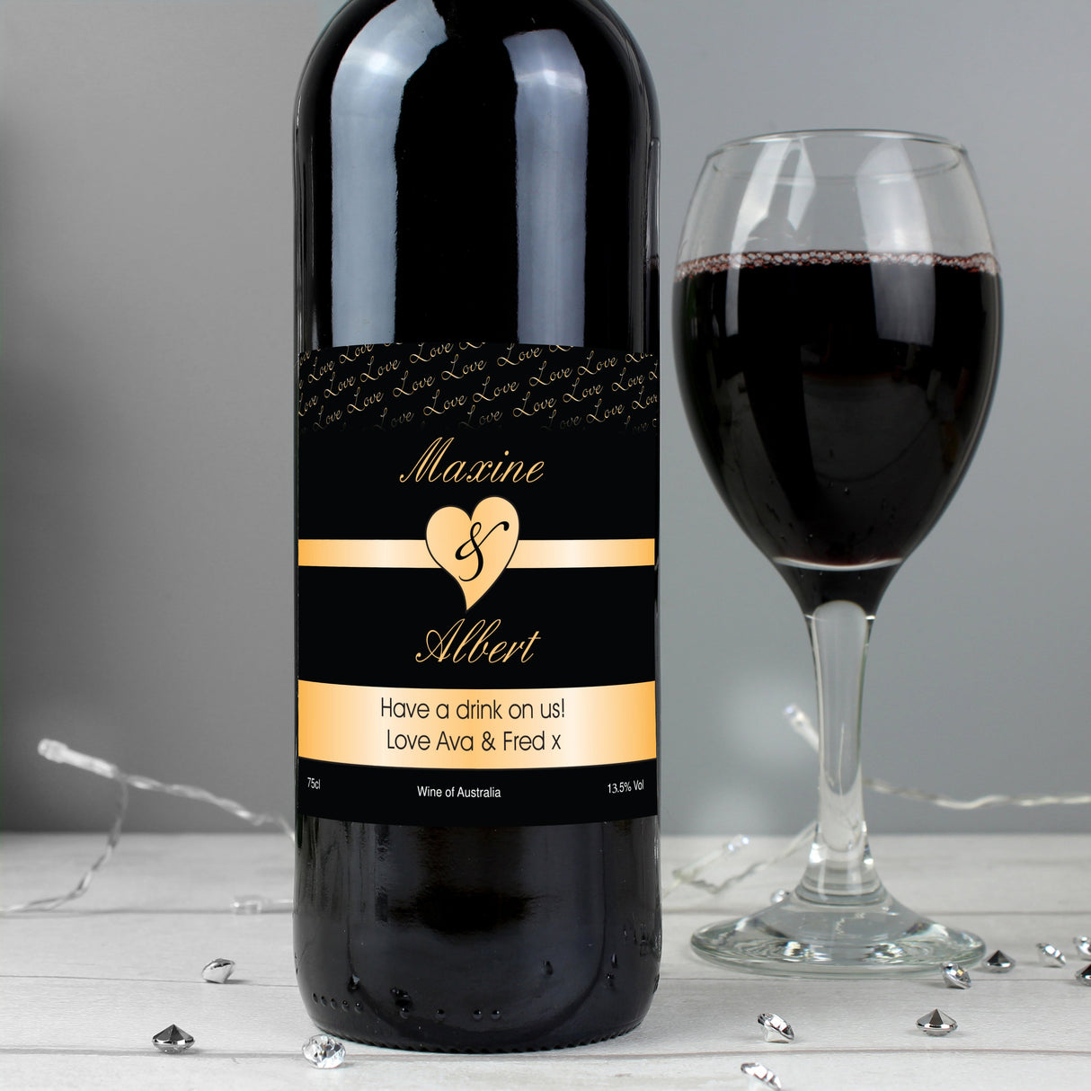 Personalised Couples Heart Red Wine- Black Design: 2 - Wine By Gift Moments