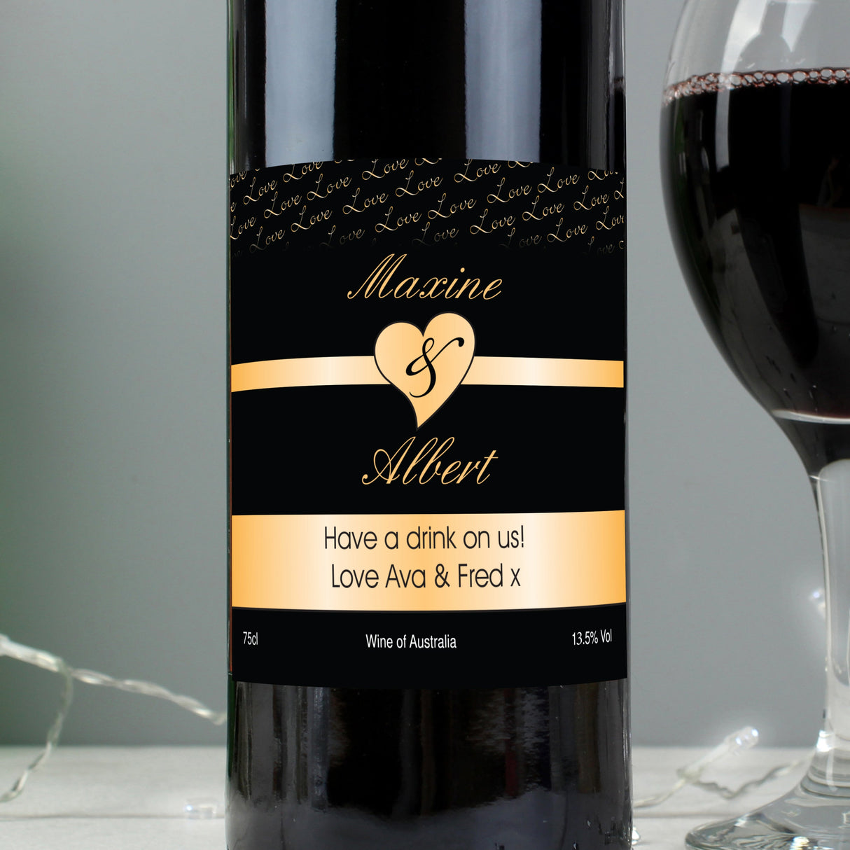 Personalised Couples Heart Red Wine- Black Design: 3 - Wine By Gift Moments
