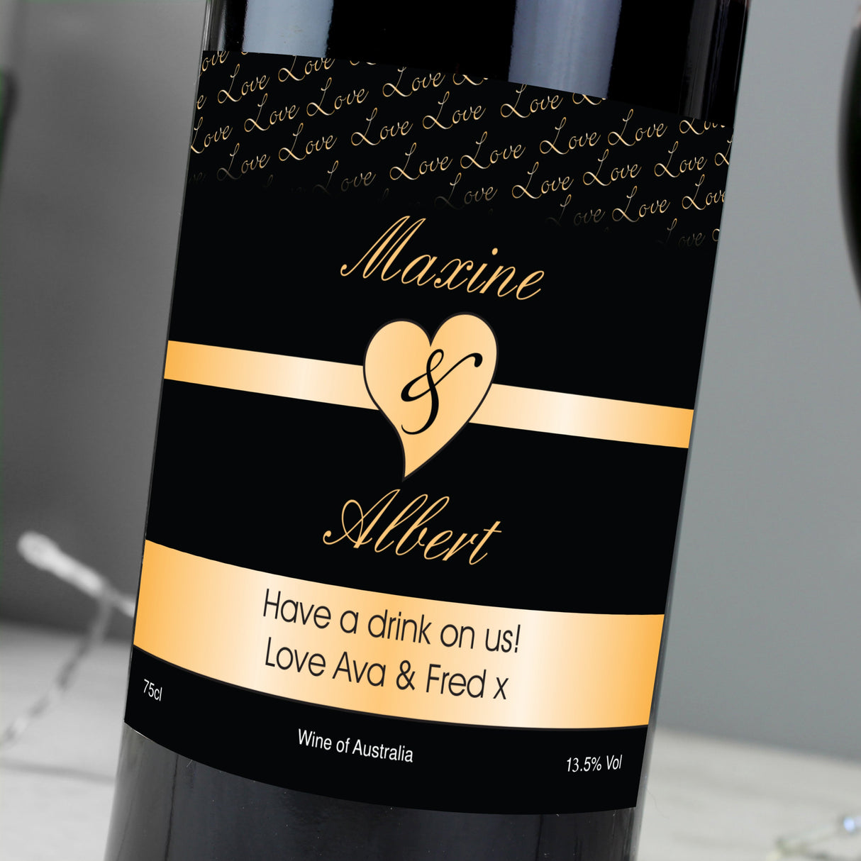 Personalised Couples Heart Red Wine- Black Design: 4 - Wine By Gift Moments