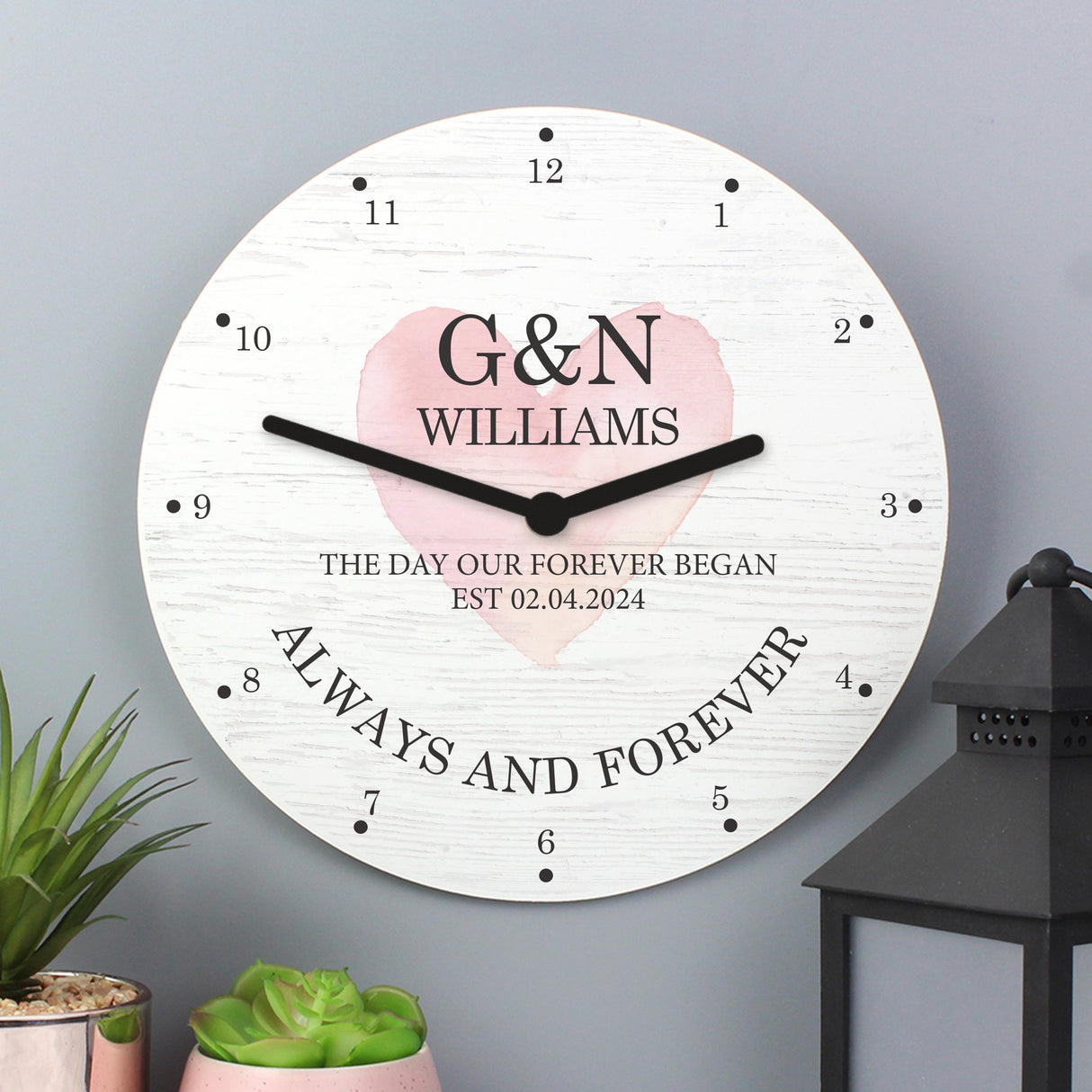 Personalised Couples Love Wooden Wall Clock: 4 - Clocks By Gift Moments