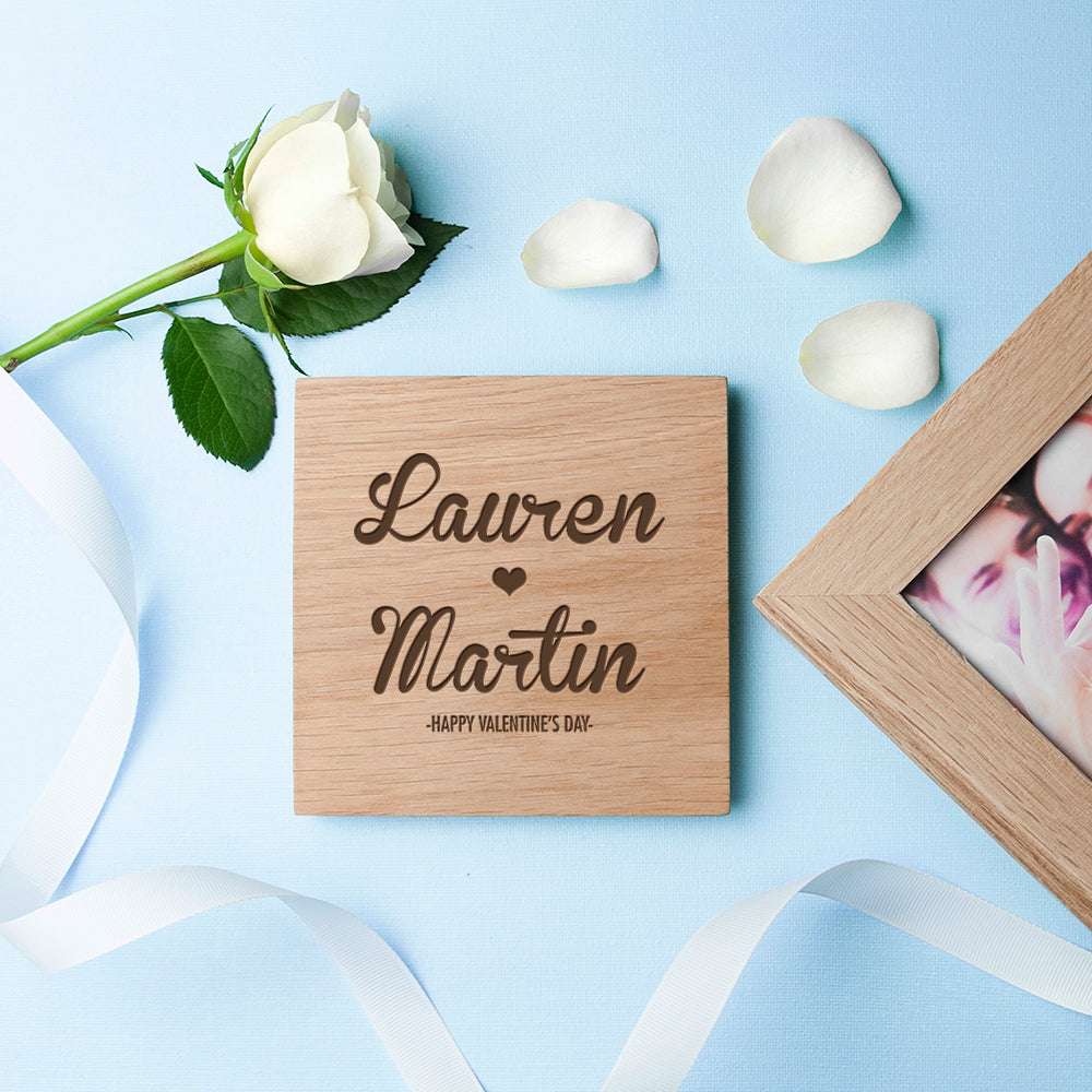 Personalised Couple’s Names Oak Photo Cube: 3 - Photo Cubes By Gift Moments