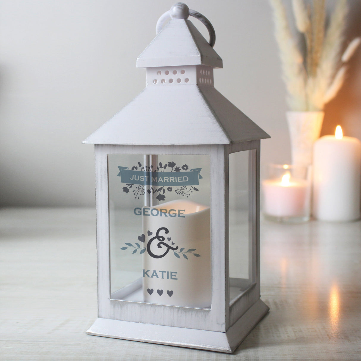 Personalised Couples Special Date White Lantern: 2 - LED Lighting By Gift Moments