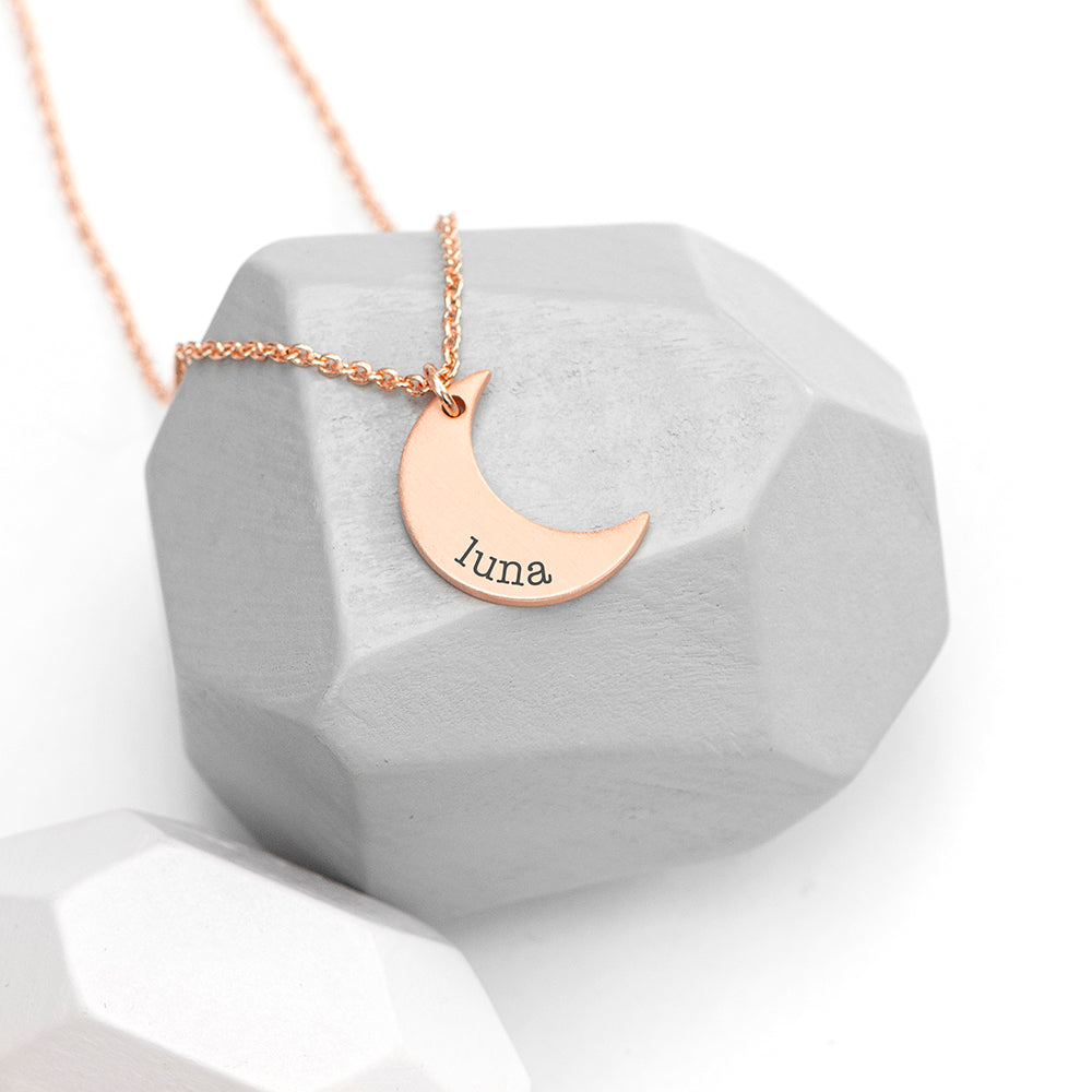 Personalised Crescent Moon Necklaces: 3 - Rose Gold - Necklaces By Gift Moments