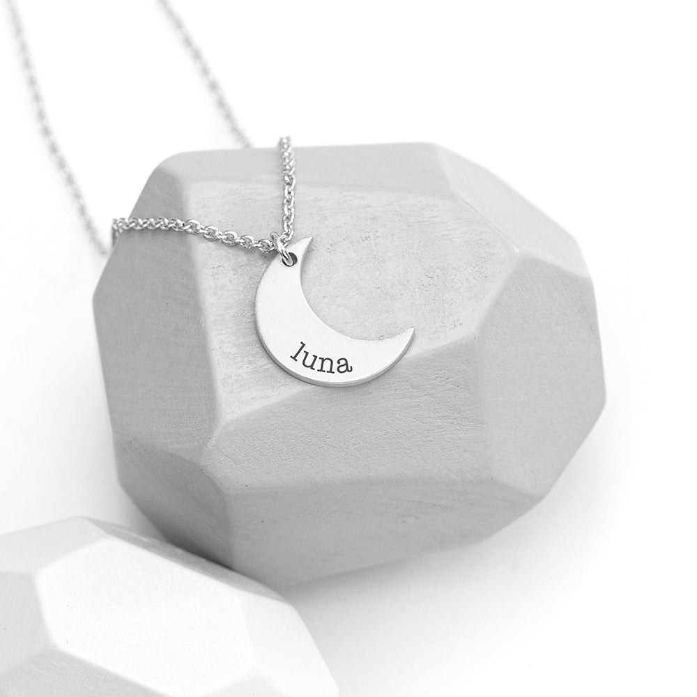 Personalised Crescent Moon Necklaces: 2 - Silver - Necklaces By Gift Moments