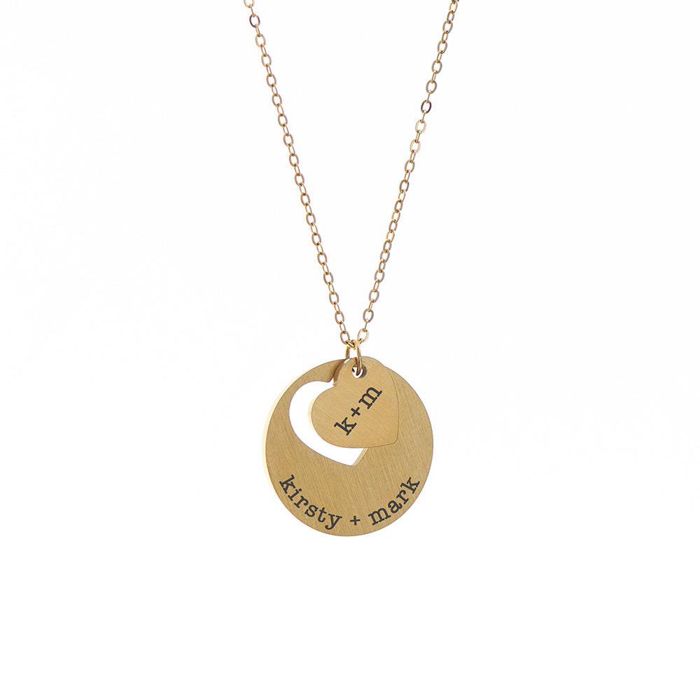 Personalised Cut-Out Heart & Disc Pendant Necklaces: 7 - Gold - Necklaces By Gift Moments