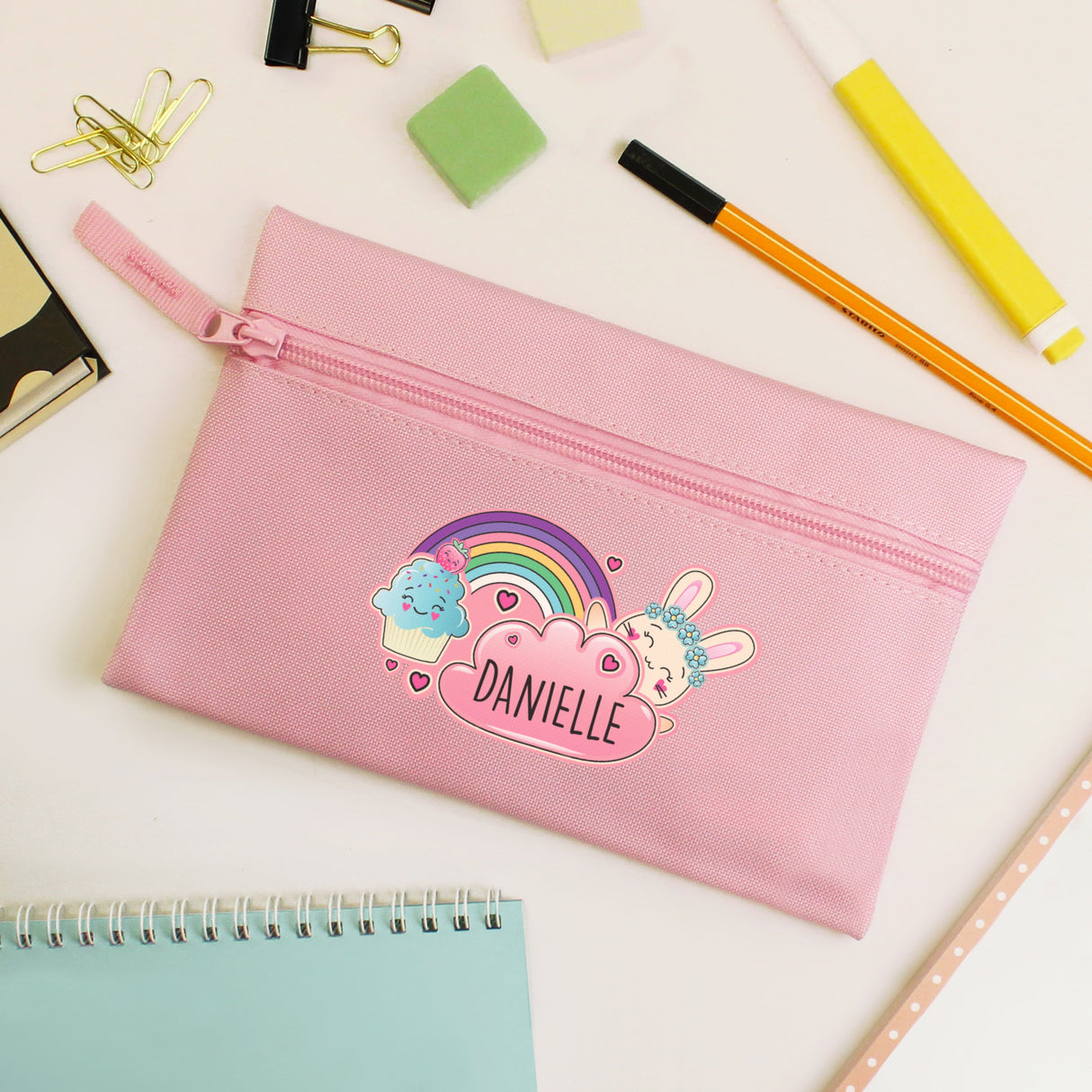 Personalised Cute Bunny Pink Pencil Case: 1 - Pencil Cases & Sets By Gift Moments