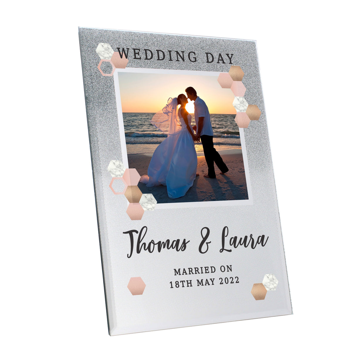 Personalised Cute Hexagon Design 4x4 Glitter Glass Photo Frame: 5 - Photo Frames By Gift Moments