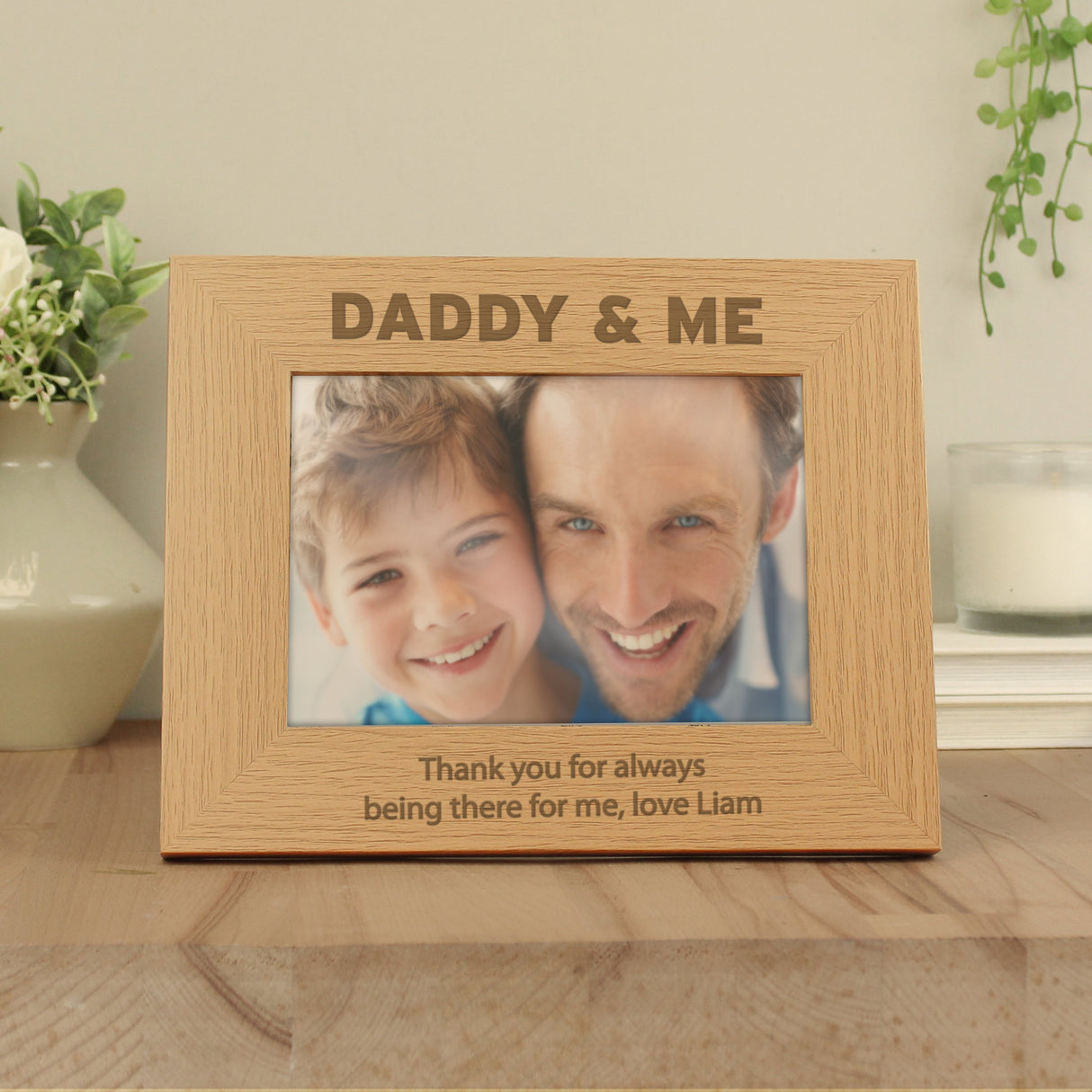 Personalised Daddy & Me 5x7 Landscape Oak Finish Photo Frame: 1 - Photo Frames By Gift Moments