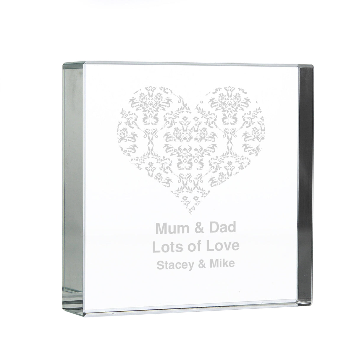 Personalised Damask White Heart Crystal Token: 2 - Crystal Tokens By Gift Moments