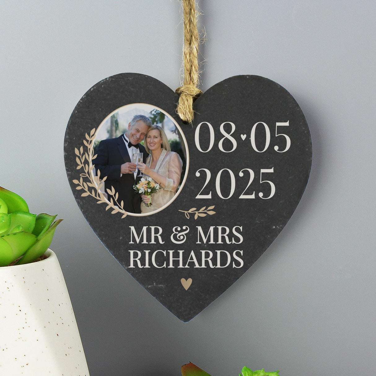 Personalised Date Photo Upload Slate Heart Decoration: 4 - Decorations By Gift Moments