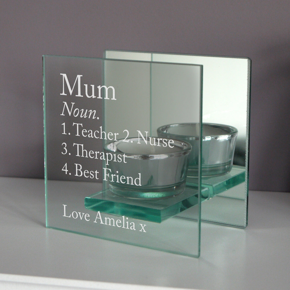 Personalised Definition Mirrored Glass Tea Light Candle Holder: 5 - Candle Holders By Gift Moments