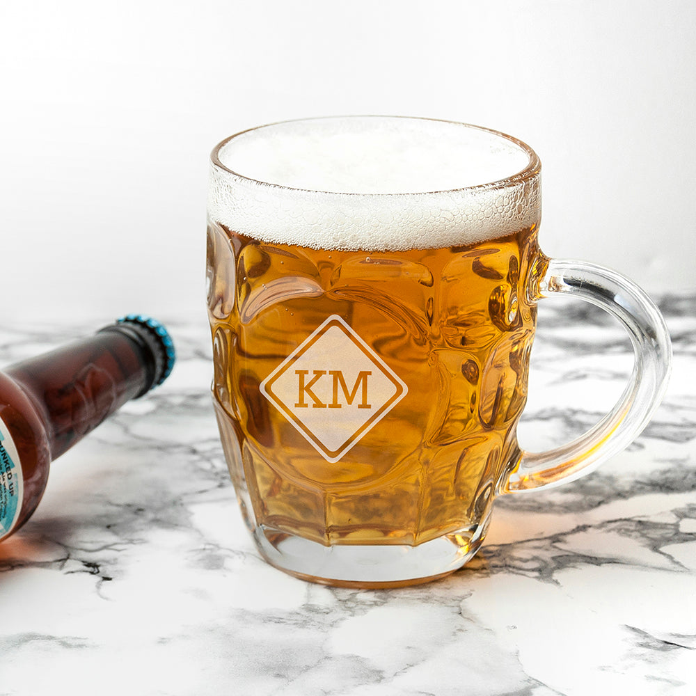 Personalised Diamond Monogrammed Dimpled Beer Glass: 1 - Beer Glasses By Gift Moments