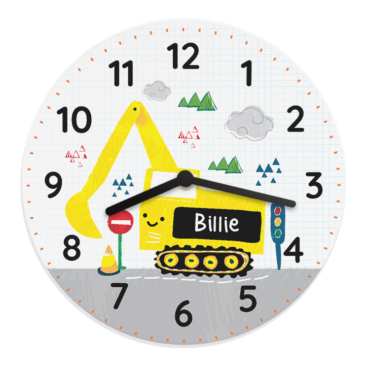 Personalised Digger Bedroom Clock: 5 - Clocks By Gift Moments