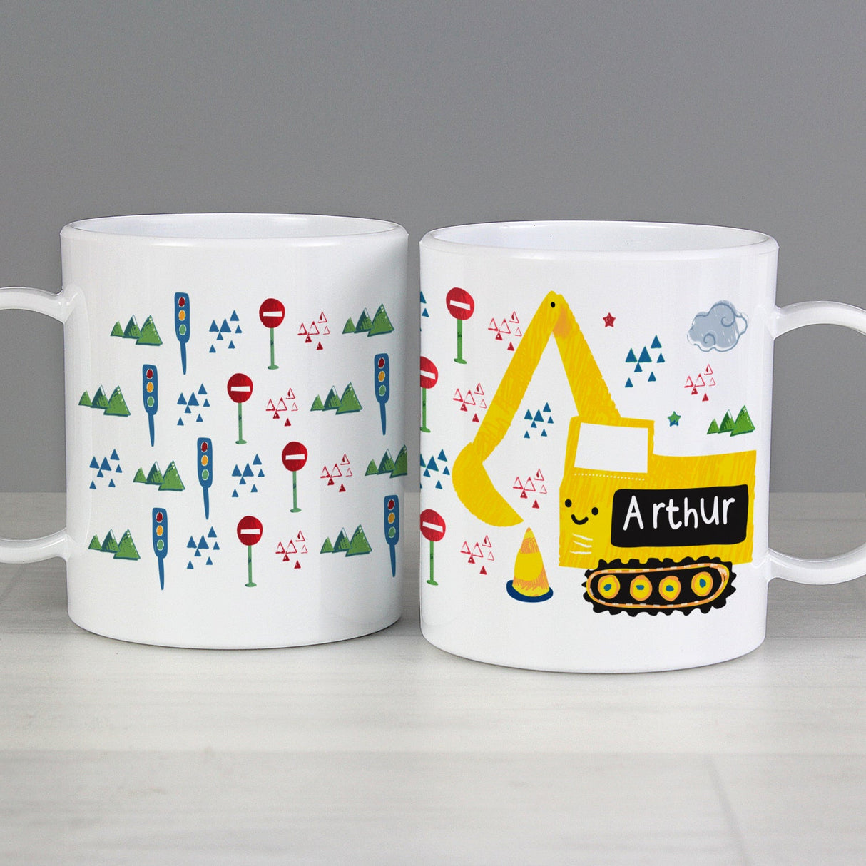 Personalised Digger Plastic Mug: 1 - Plastic Mugs By Gift Moments
