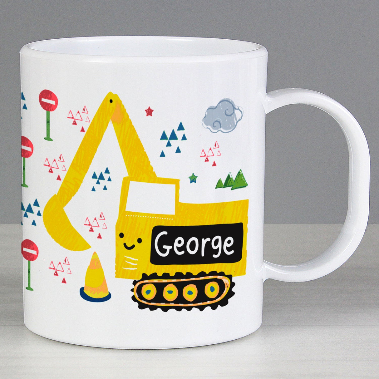 Personalised Digger Plastic Mug: 2 - Plastic Mugs By Gift Moments