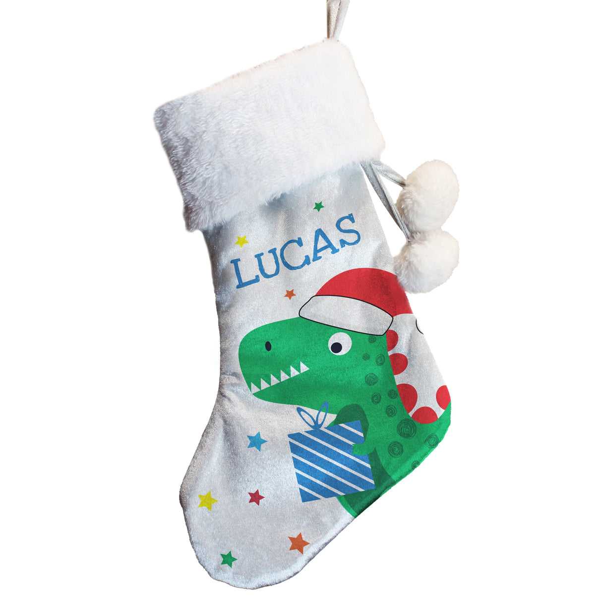 Personalised Dinosaur Christmas Stocking: 4 - Christmas Stockings By Gift Moments