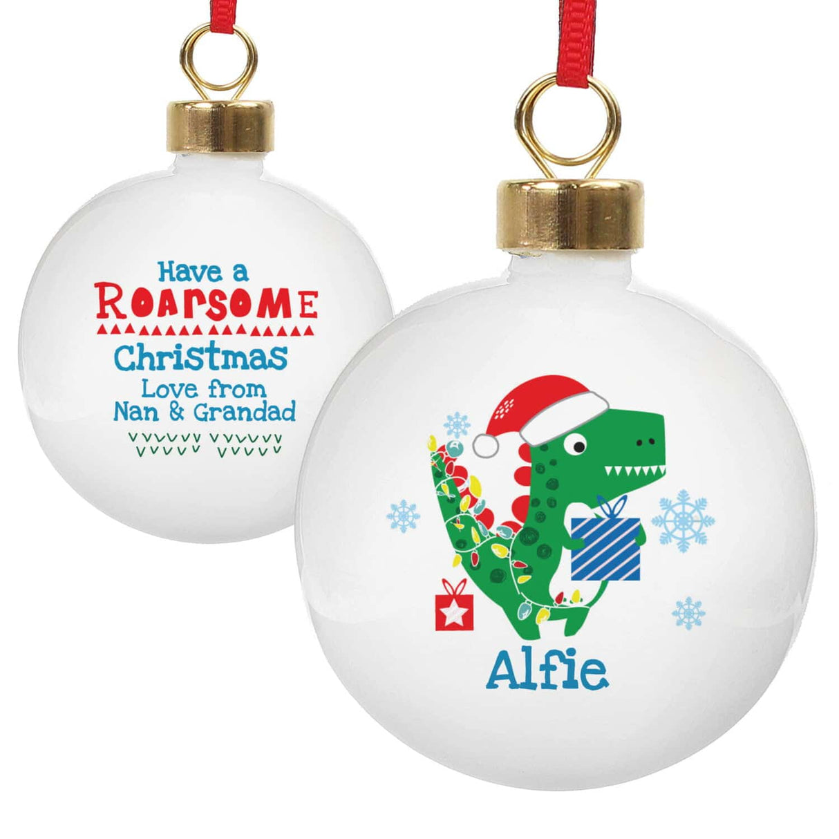 Personalised Dinosaur ’Have a Roarsome Christmas’ Bauble: 3 - Christmas Baubles By Gift Moments