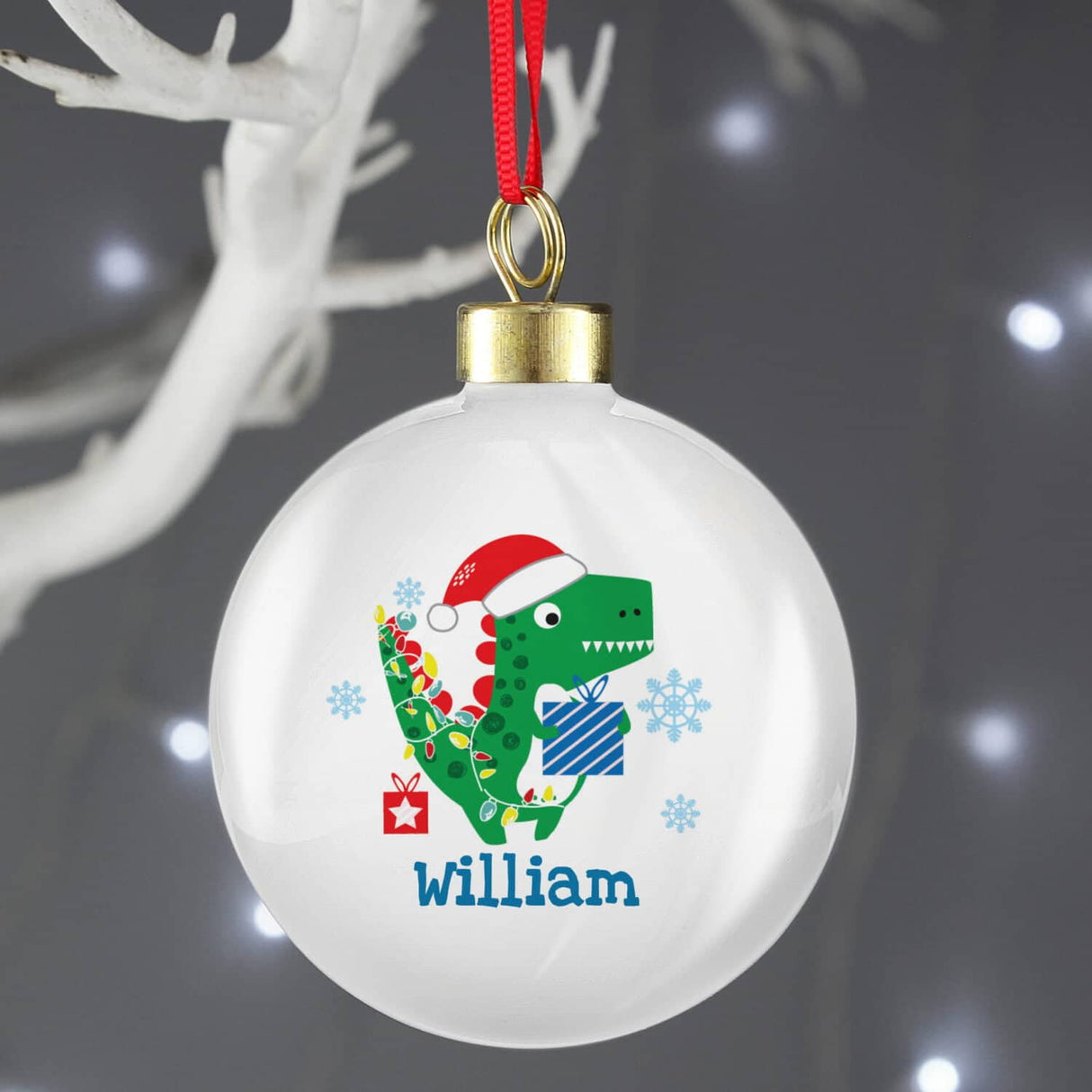Personalised Dinosaur ’Have a Roarsome Christmas’ Bauble: 2 - Christmas Baubles By Gift Moments