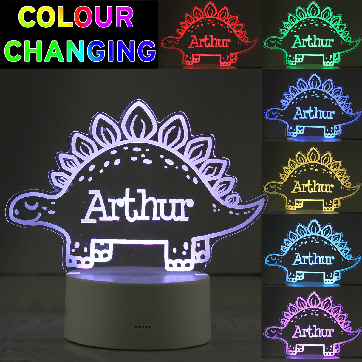 Personalised Dinosaur LED Colour Changing Night Light - Shop LED Lighting At Gift Moments - 3