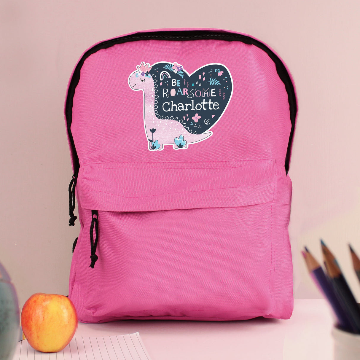 Personalised Dinosaur Pink Backpack - Shop Kids Bags At Gift Moments - 1